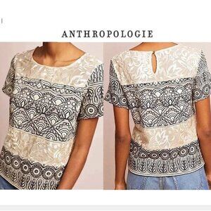 Anthropologie Cream and Black Patterned Blouse